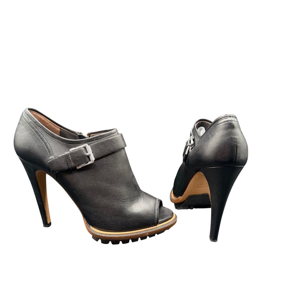 Belstaff Peep Toe Leather Ankle Booties Black EU 39.5 us 8.5 Stiletto